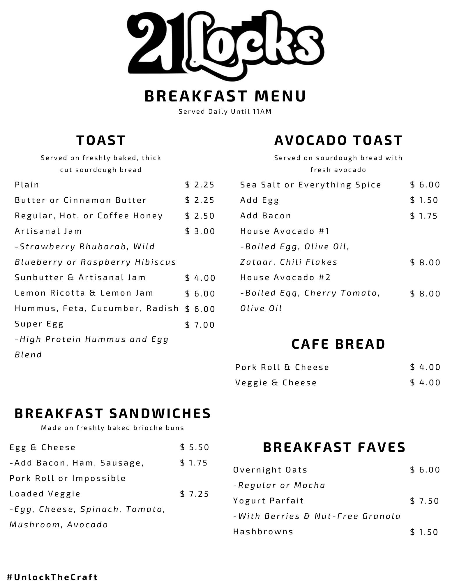 food menu without pizza