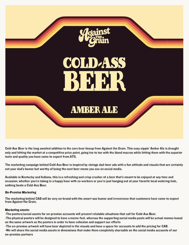 cold ass beer sales sheet