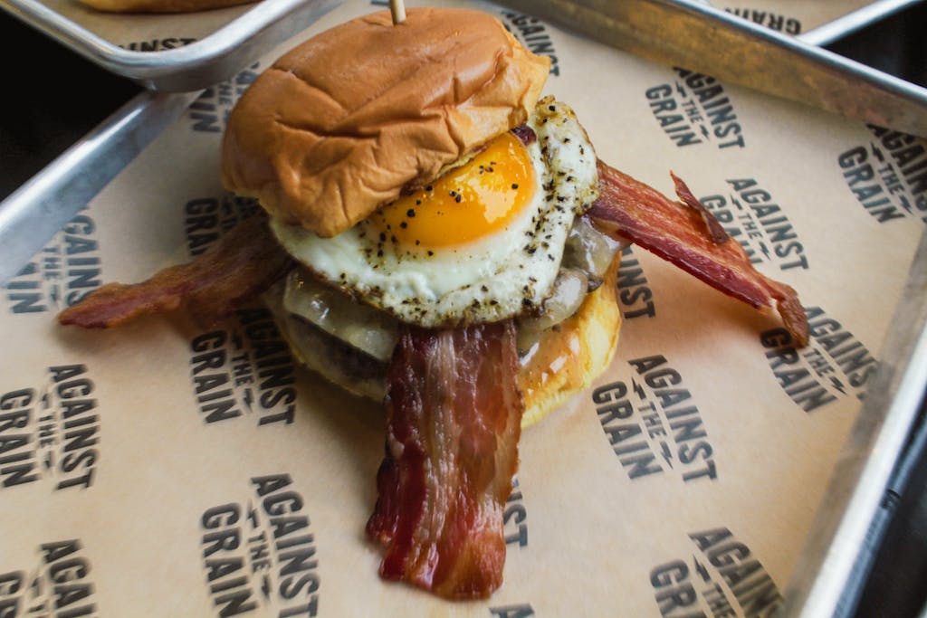 burger with bacon and egg