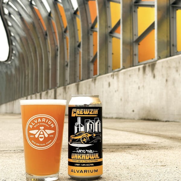 Crewzin fruited lager, pink in color