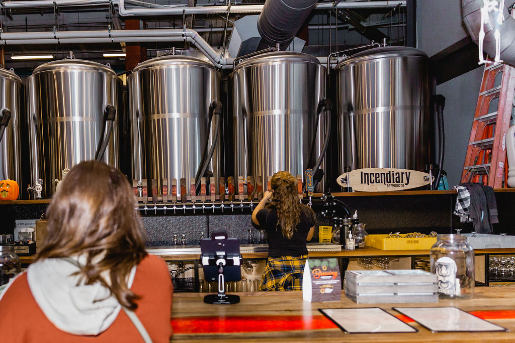 stainless steel brewing equipment in a brewery
