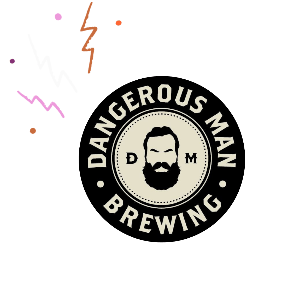 Dangerous Man Brewing logo which includes the outline of a bearded man.