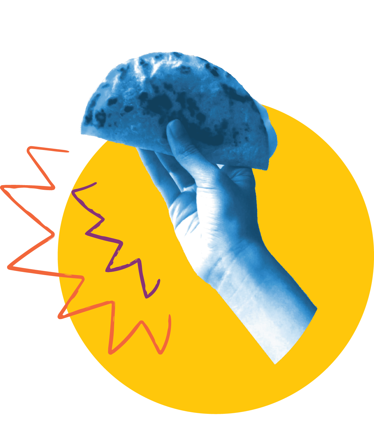 Duotone image of taco in hand