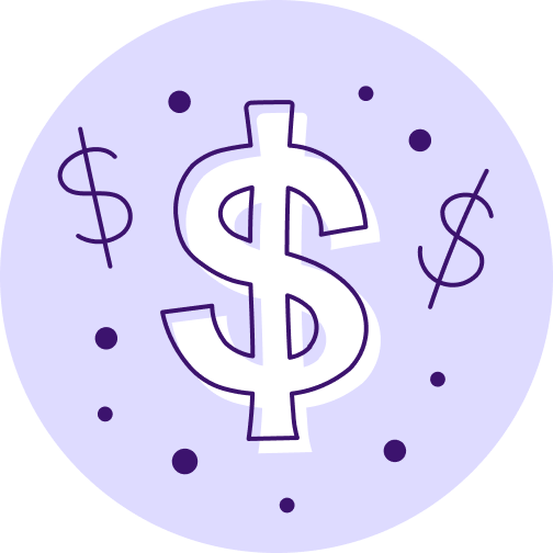 Large dollar sign surrounded by two small dollar signs and polka dots.