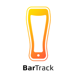 Tall beer glass with the words BarTrack underneath.