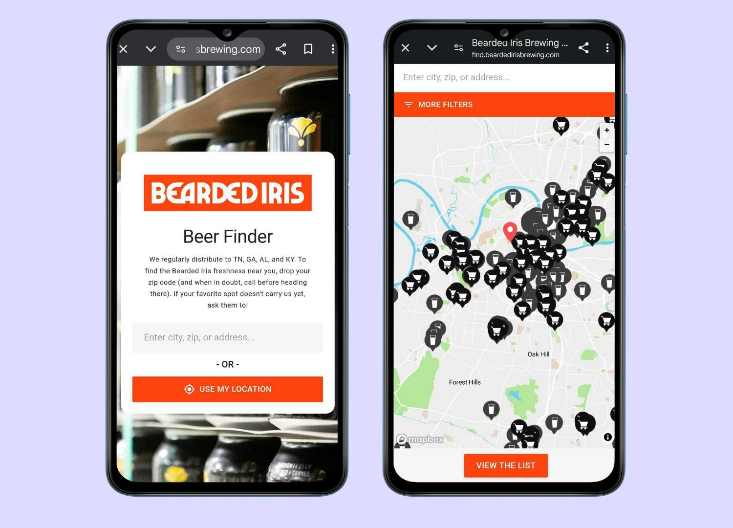 BevFinder site displayed on a phone screen