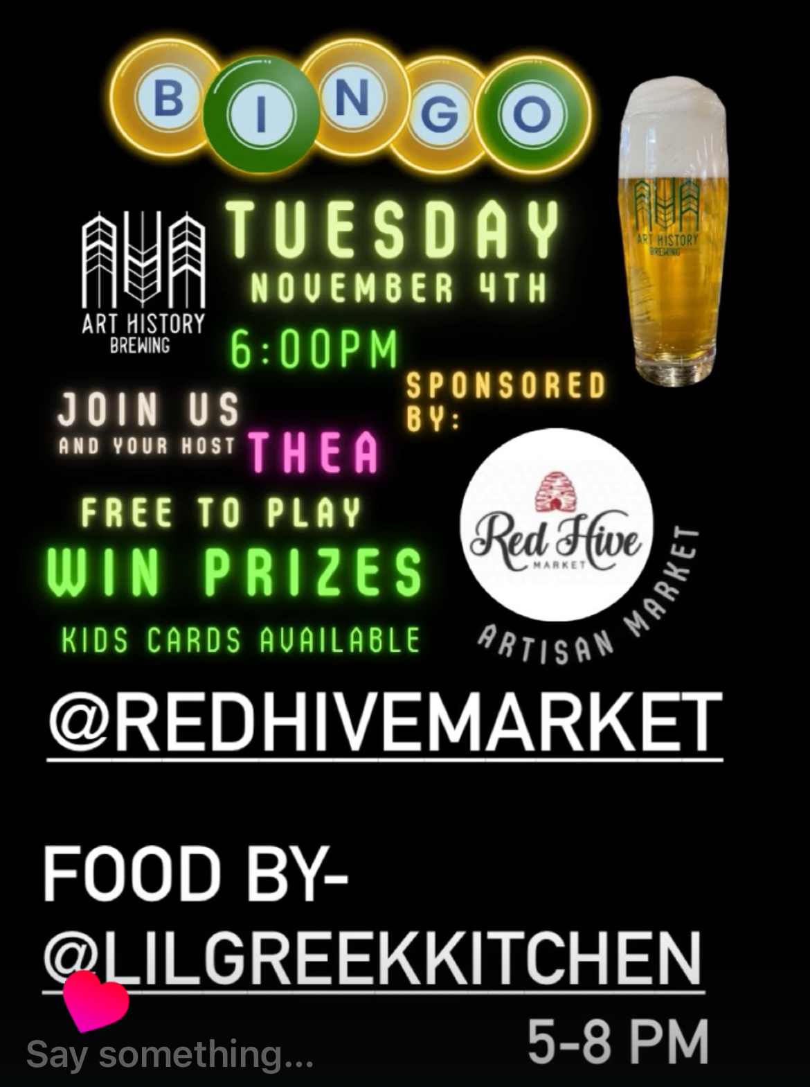 Bingo Night Sponsored by Artisan Marketplace – 5pm to 8pm