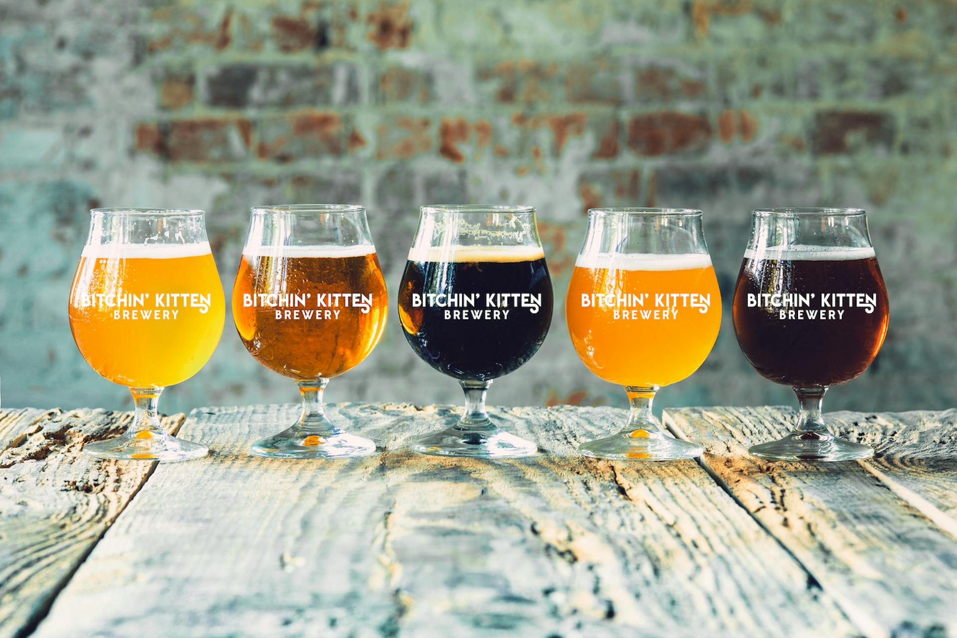 Glasses of different kinds of beer on wooden background