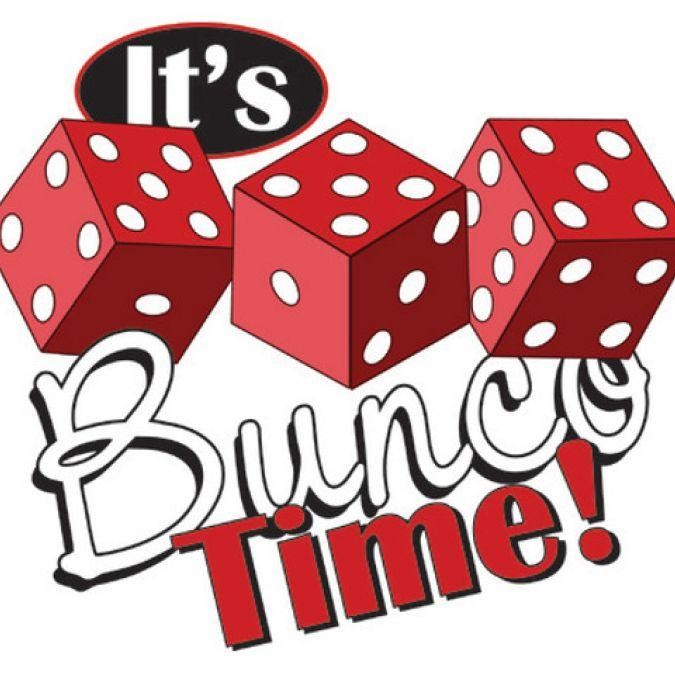 3 red dice with the words It's Bunco Time
