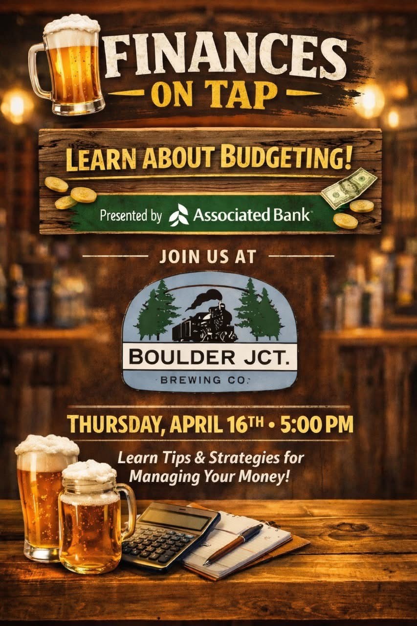 Finances on Tap with background image of beers and computer and details of event