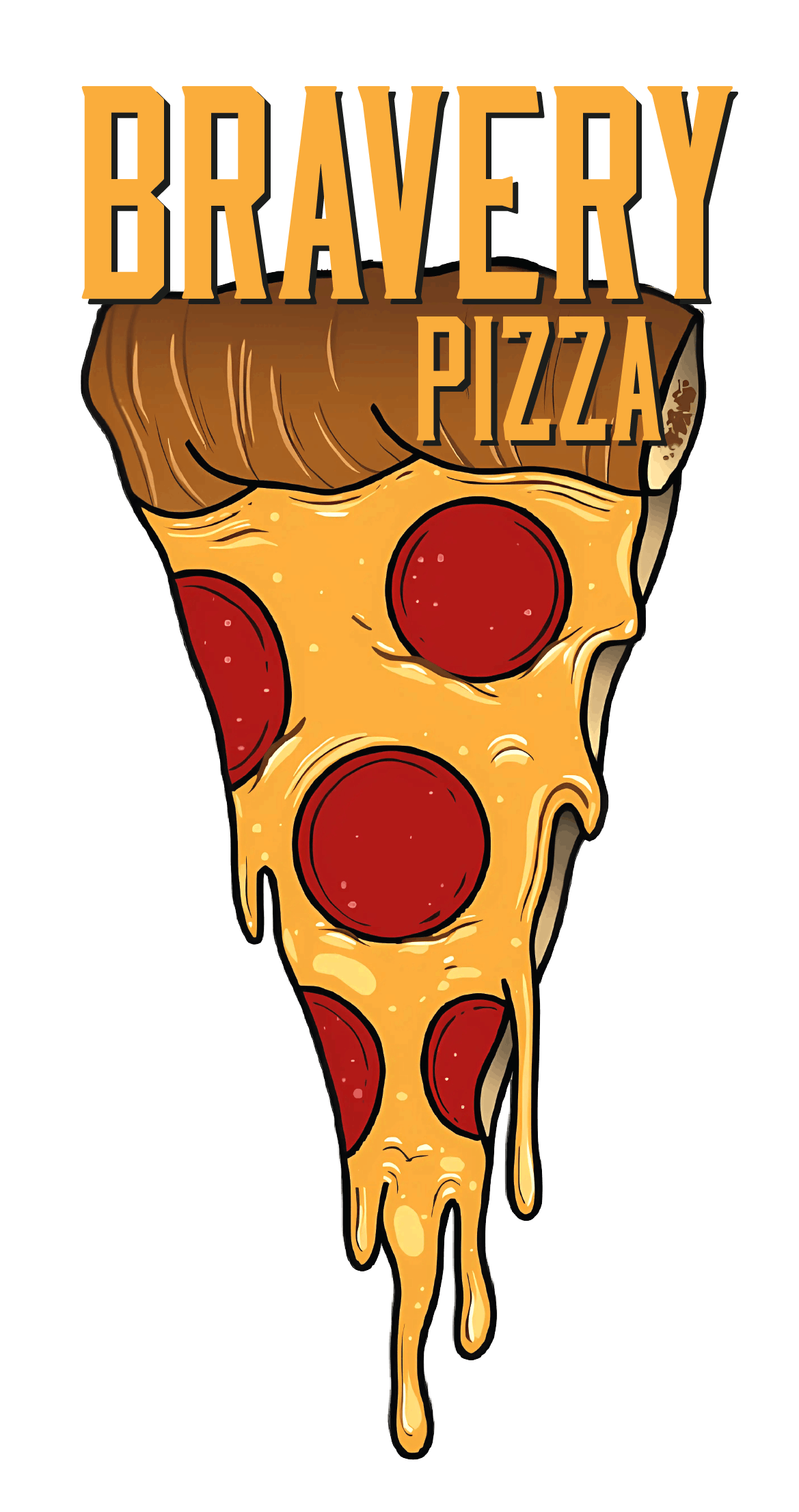 Bravery Pizza Logo - A pepperoni pizza slice with the text "Bravery Pizza" along the top of the slice.