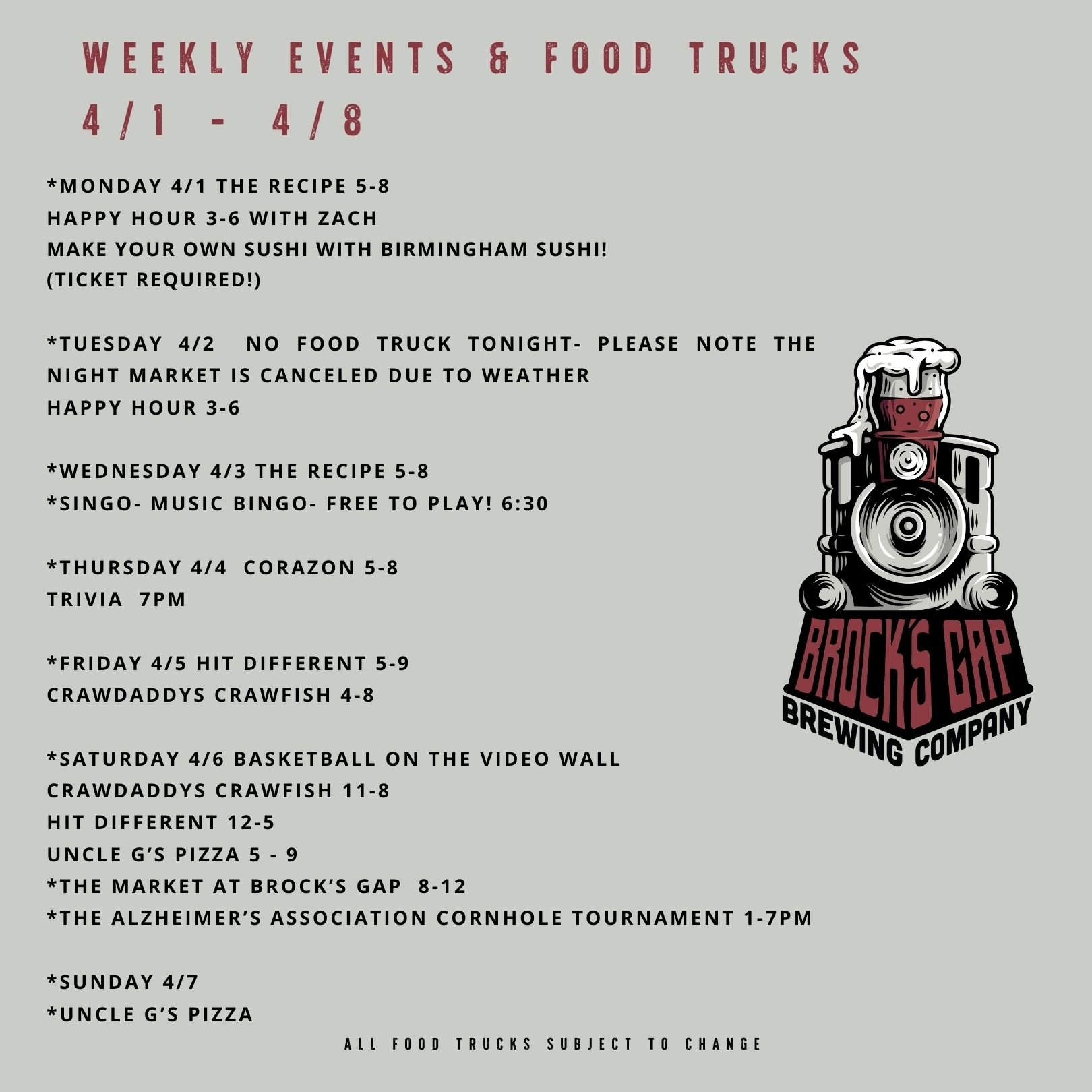 Event Type: Food Trucks | Brock's Gap Brewing Company