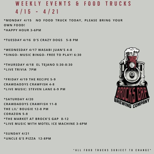 4/15-4/21 Food Trucks, Events and Live Music Schedule
