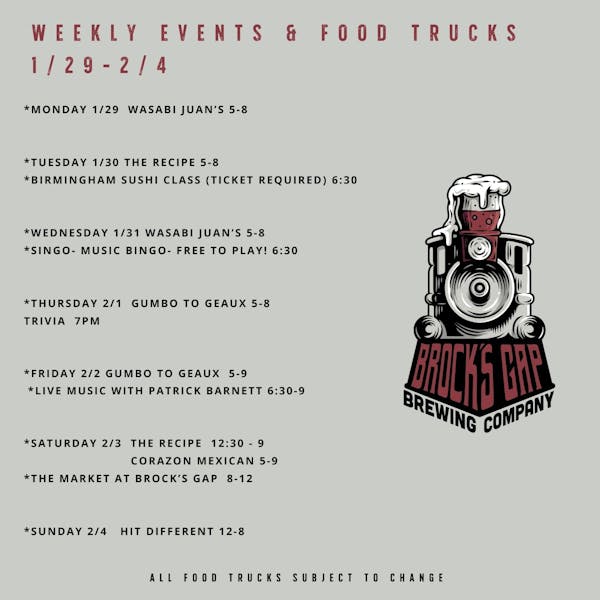 Food Trucks and Events 1/29 -2/4