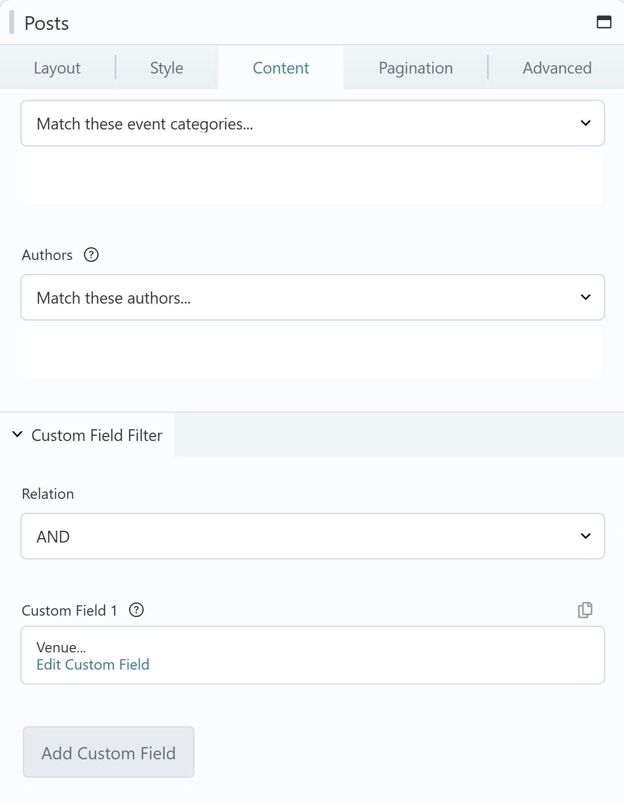 Filter options for the Post module