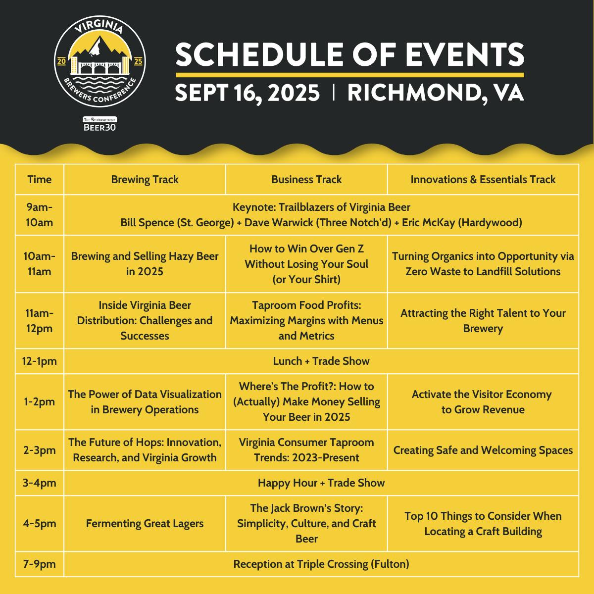 Virginia Brewers Conference 2025 schedule 1200x1200 for website 9-16-25