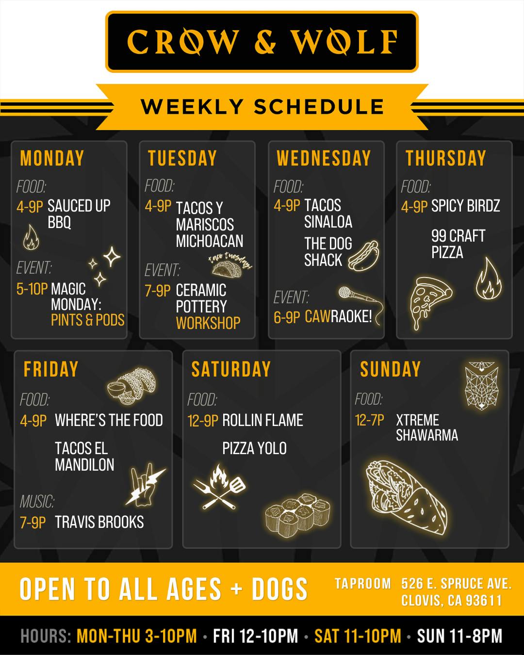 TAPROOM SCHEDULE JUNE 16-22