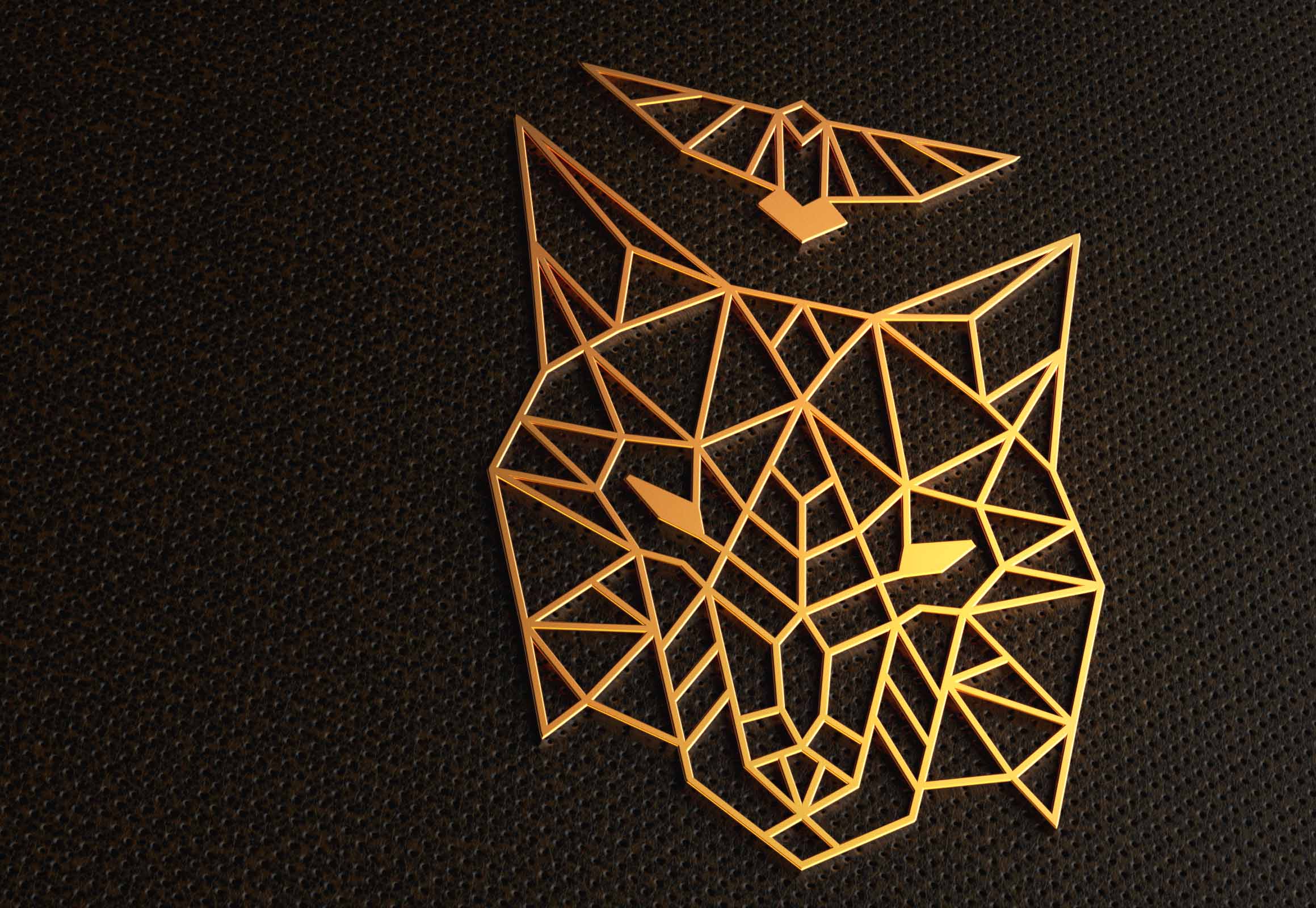 Crow and Wolf logo in gold with black background
