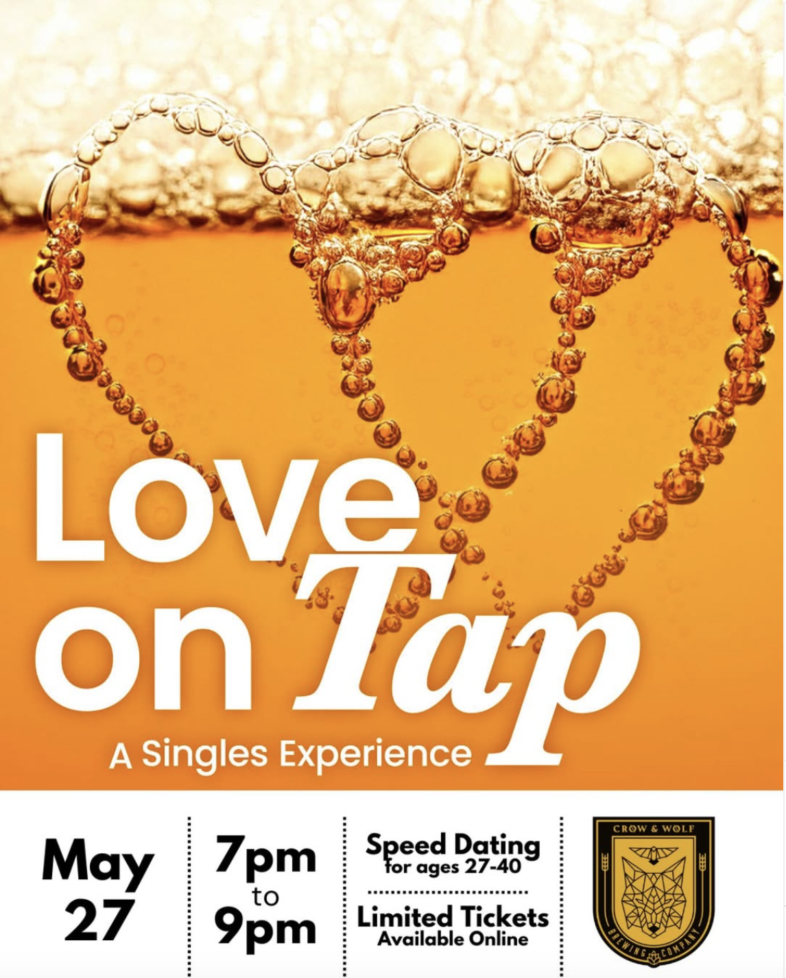 Love on la
A Singles Experience
May 27
7pm
to
9pm
Speed Dating
or ages 27-40
Limited Tickets
Available Online