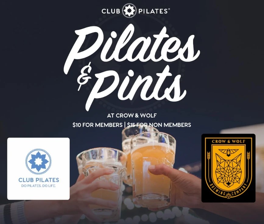Pilates & Pints at Crow & Wolf with Club Pilates: friends raising pints of beer