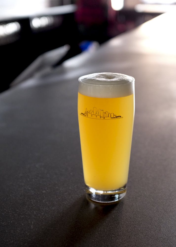 Lager beer in glass on bar top