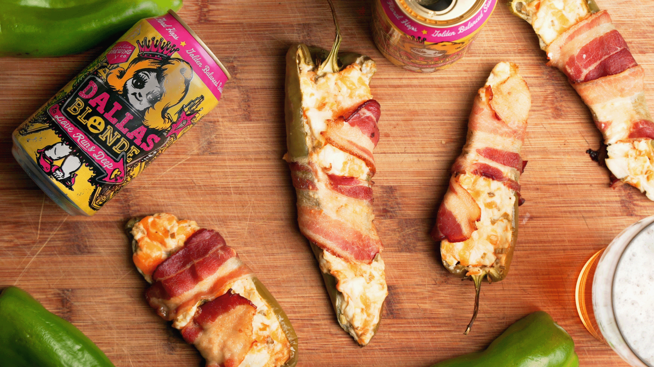 Dallas Blonde Ale and Hatch Chile Poppers