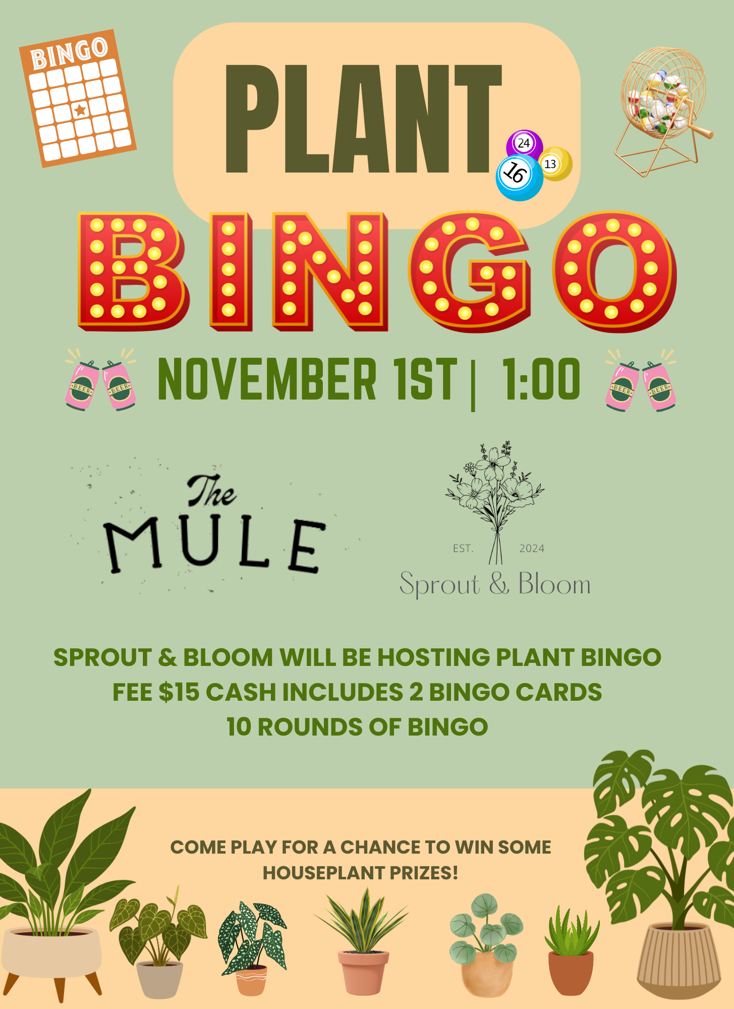 Green Brown and Beige Illustrated Houseplant Care Workshop Flyer (8 x 11 in)