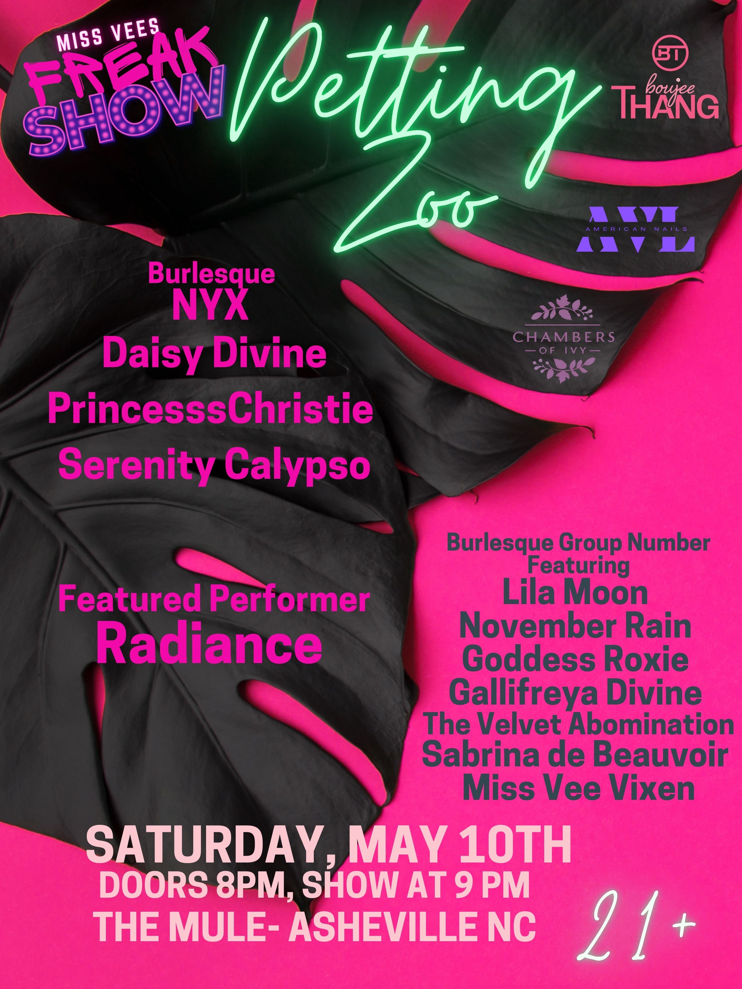 Green and Pink Illustration Cat Show Poster