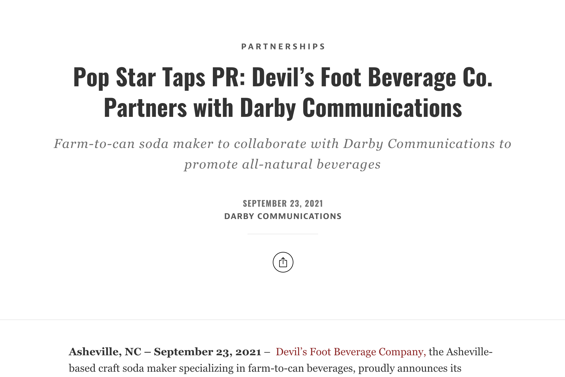 Pop Star taps PR: Devil’s Foot Beverage Co. Partners with Darby Communications