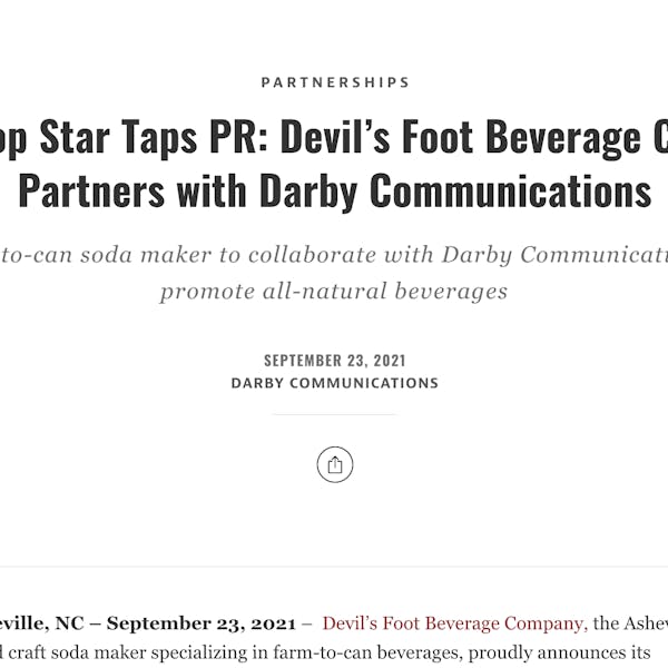 Pop Star taps PR: Devil’s Foot Beverage Co. Partners with Darby Communications
