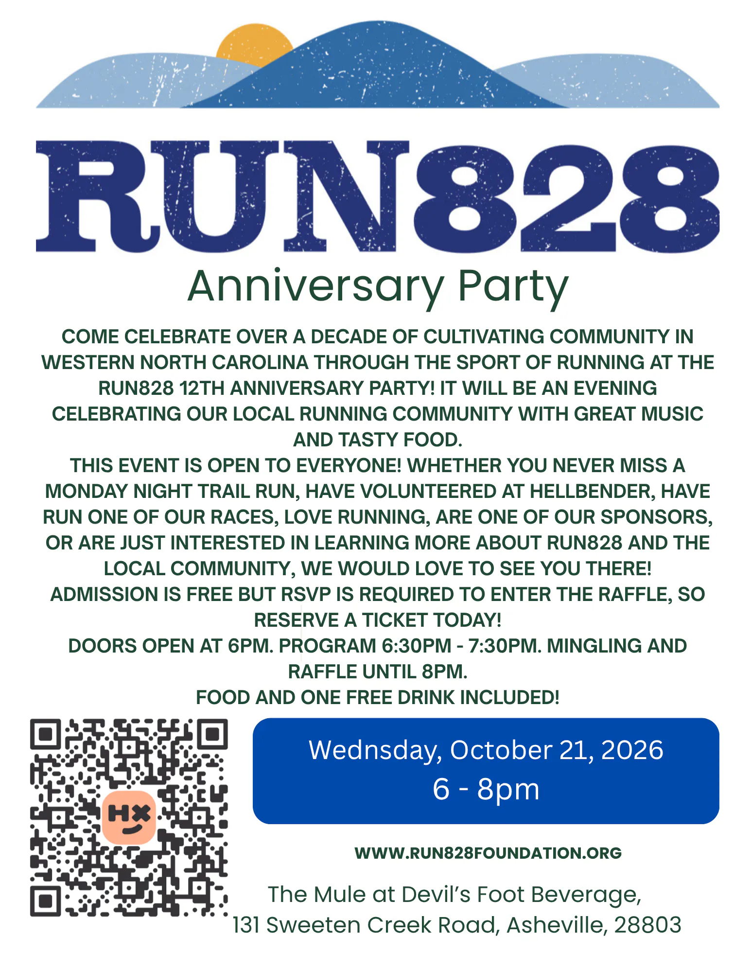 Poster for Run 828 Anniversary Party