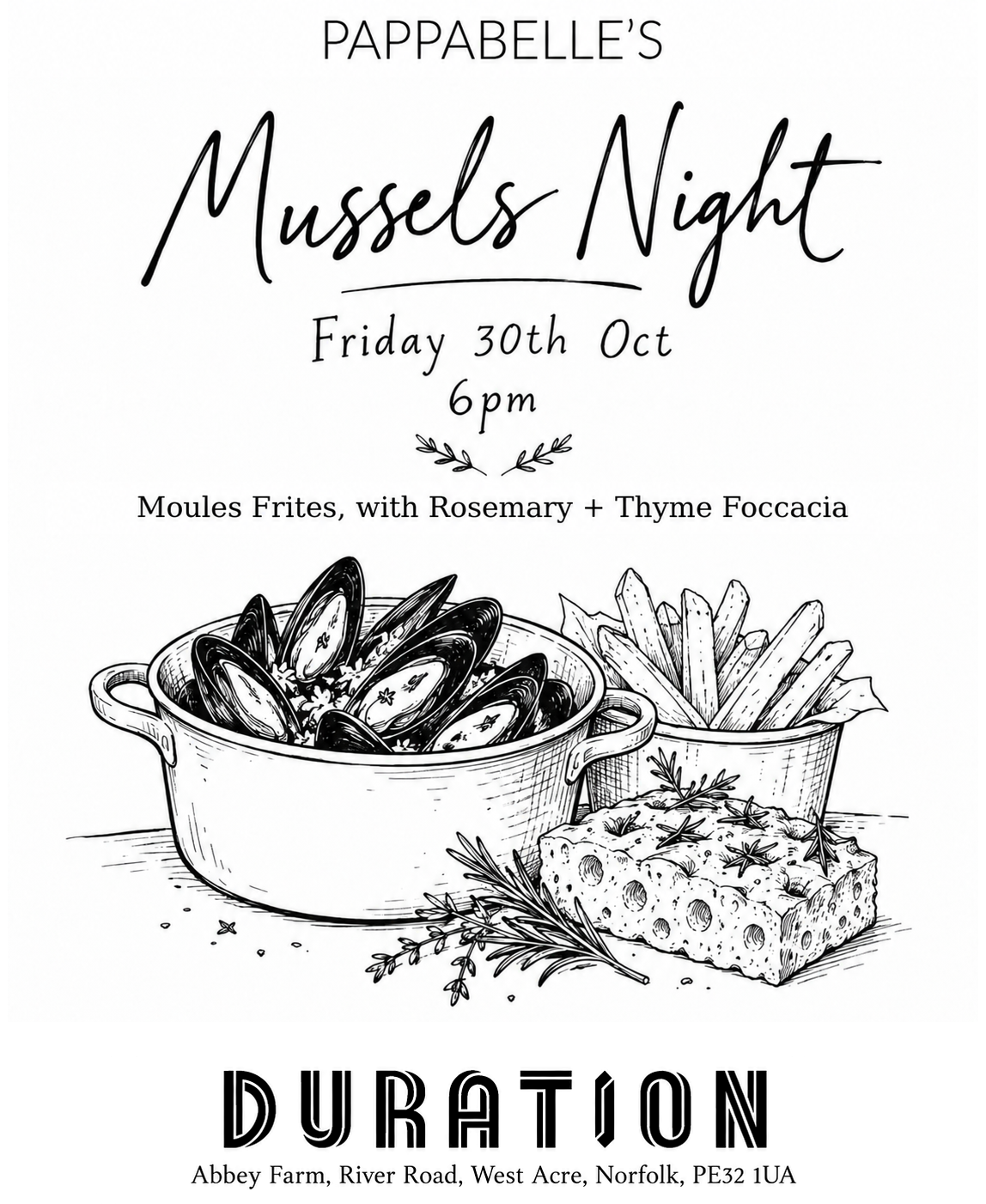 Mussels Night @ 6pm + Happy Hour Friday @ Duration Tap Days
