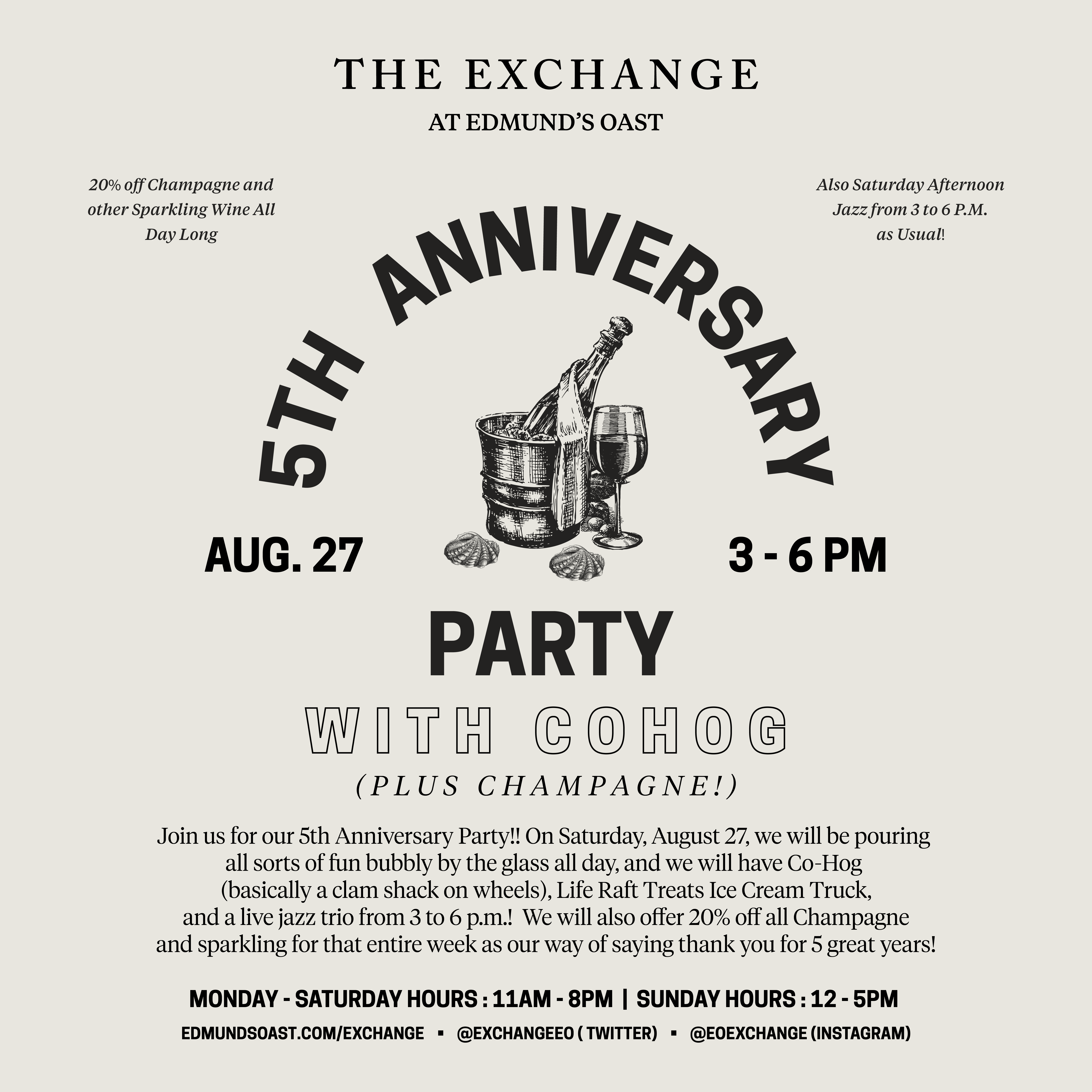 5th Anniversary Party featuring Co-Hog & Life Raft Treats!