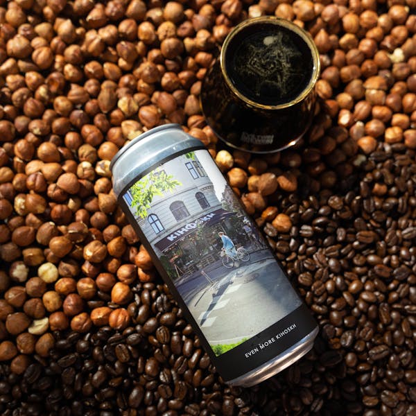 can and beer in mix of coffee and hazelnuts