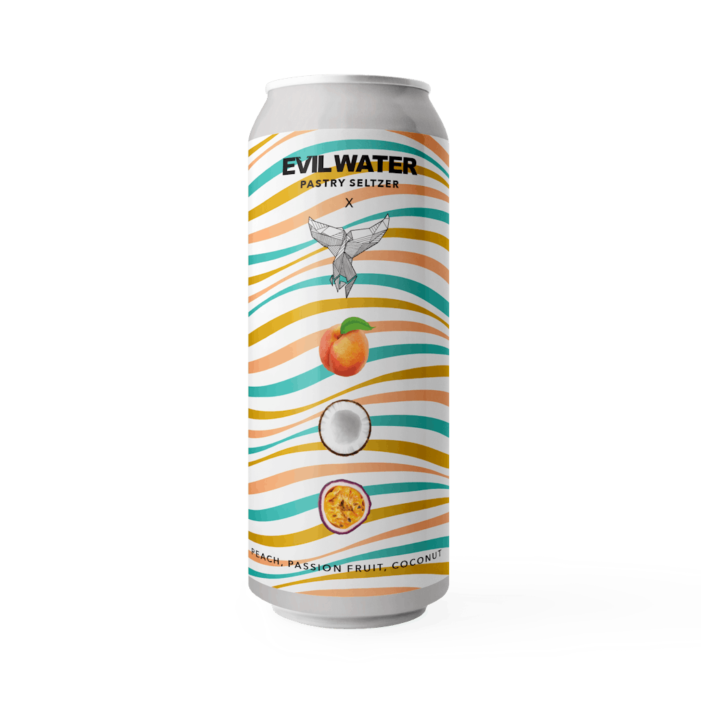 EVIL WATER PASTRY SELTZER – PEACH, PASSION FRUIT, COCONUT