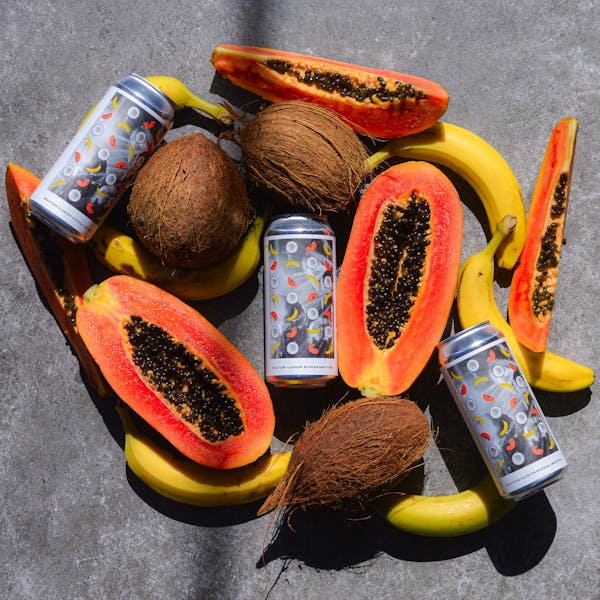 bodega beer smoothie with banana, papaya, and coconut