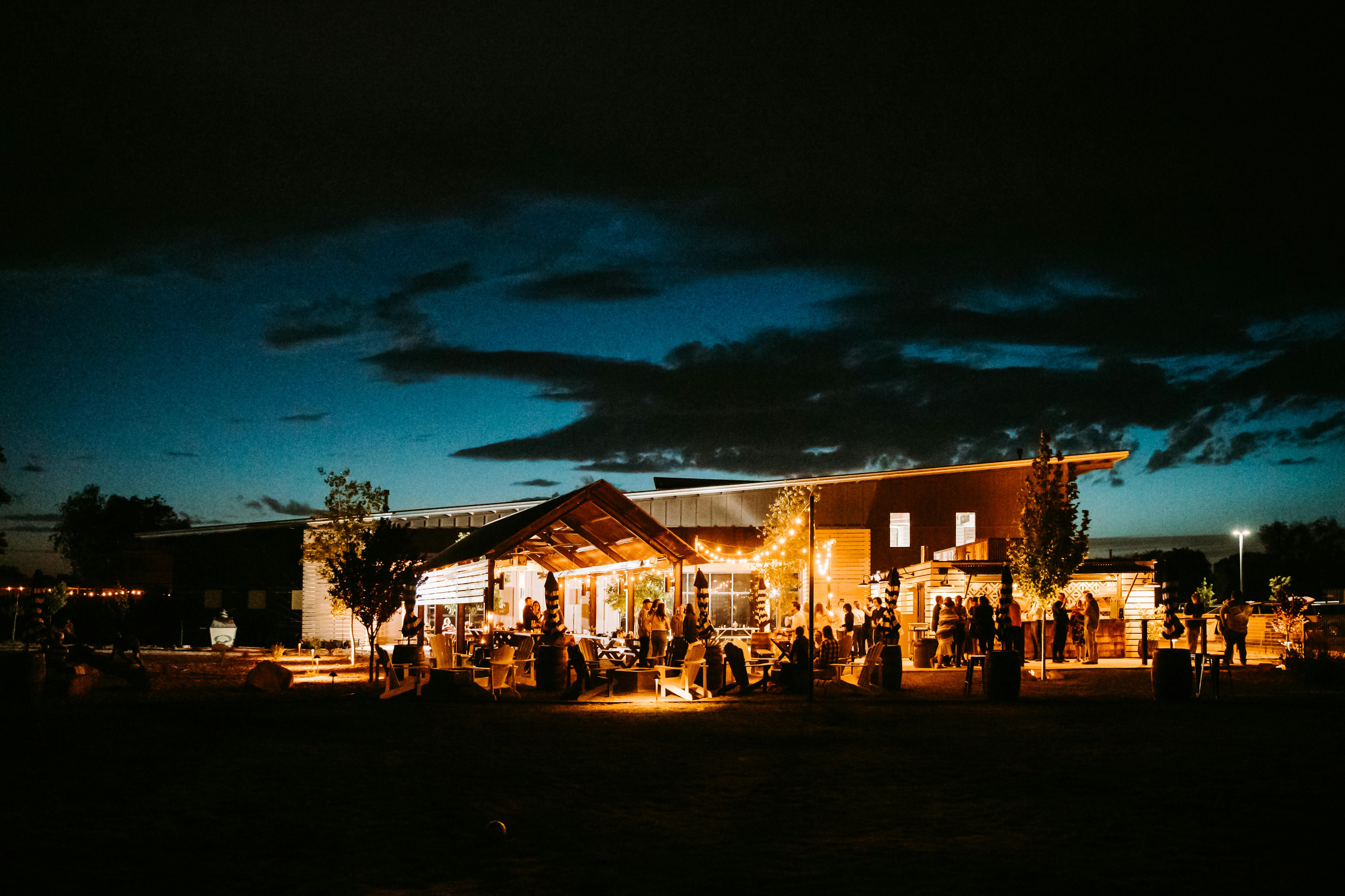 Corral15 nightime exterior photo of the Corral at Ex Novo Brewing