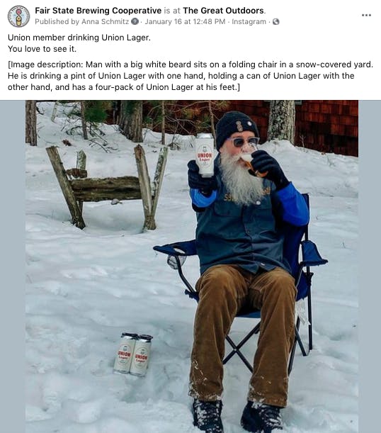 Screenshot of a recent Fair State Facebook post with a photo and image description in the caption.