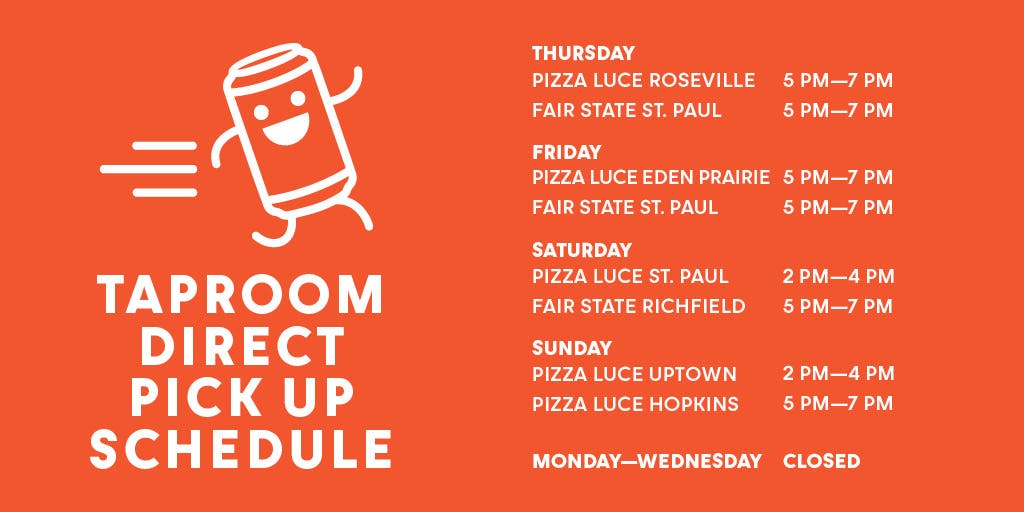 Red schedule of Taproom Direct hours