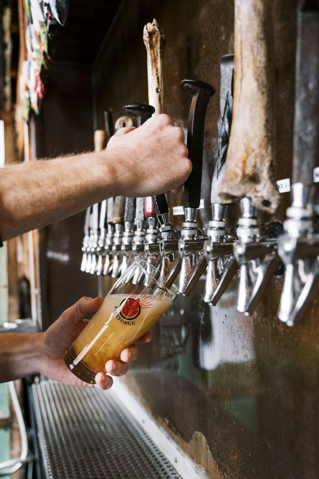 Vacmaster_Fireforge_62 copy a bartender pours a beer into a glass from a tap