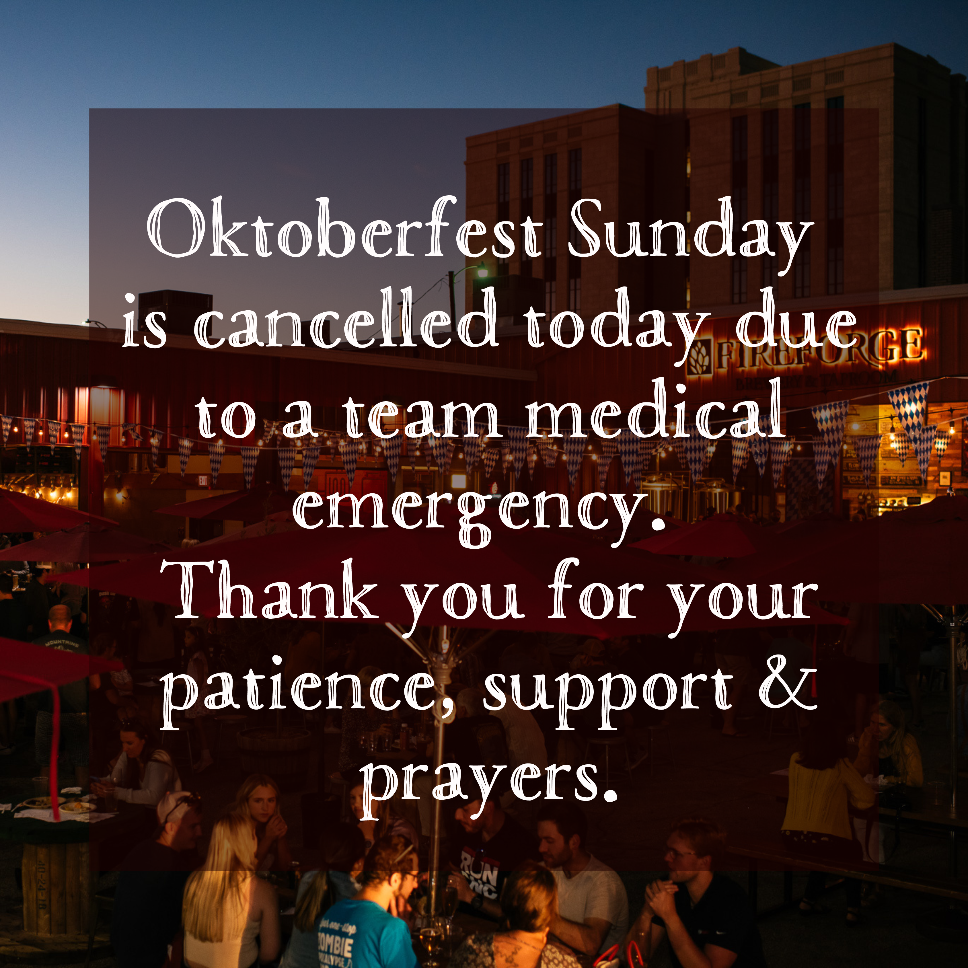 Oktoberfest Sunday cancelled due to team medical emergency