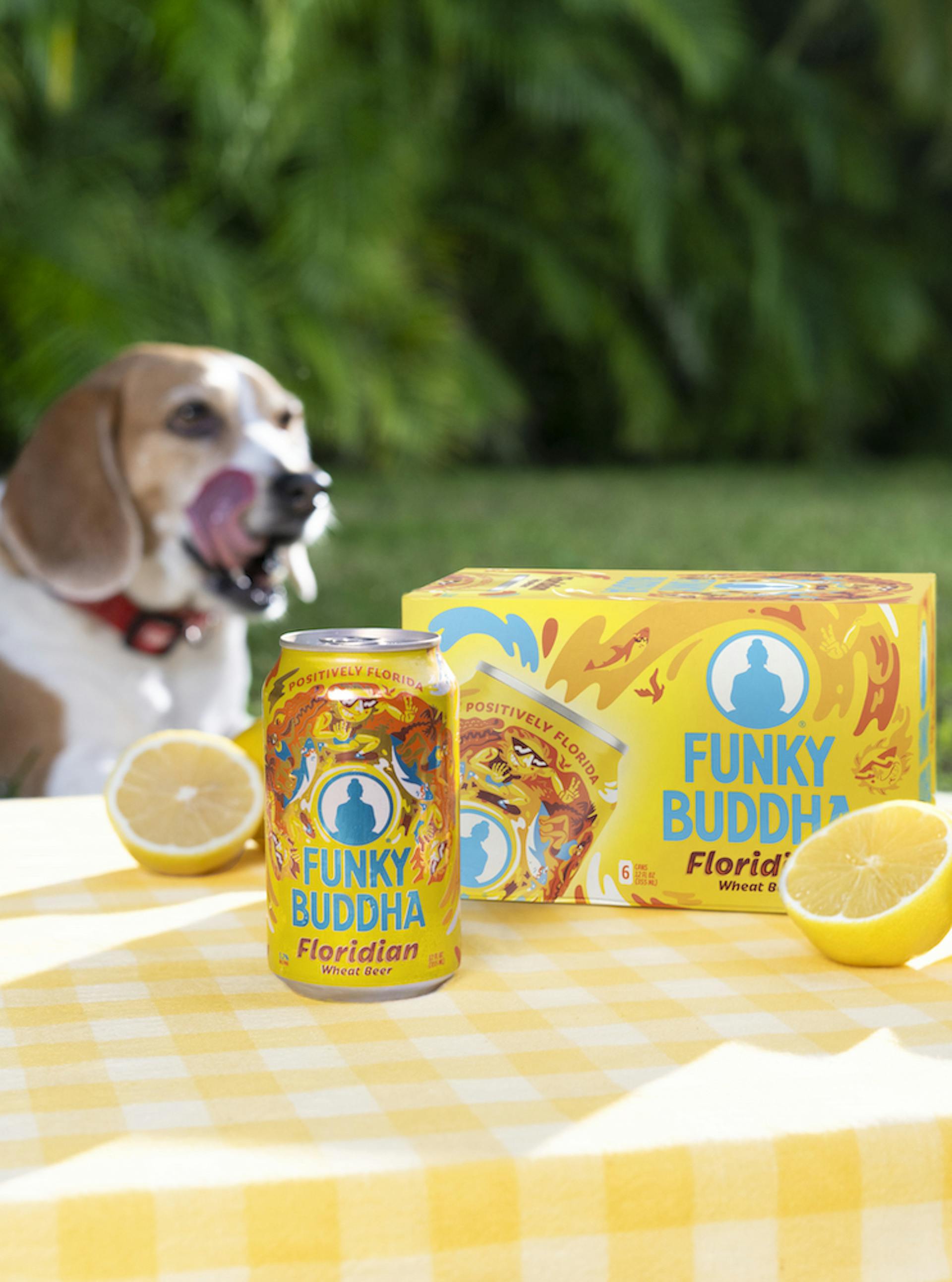 Funky Buddha Floridian Wheat Beer with a dog