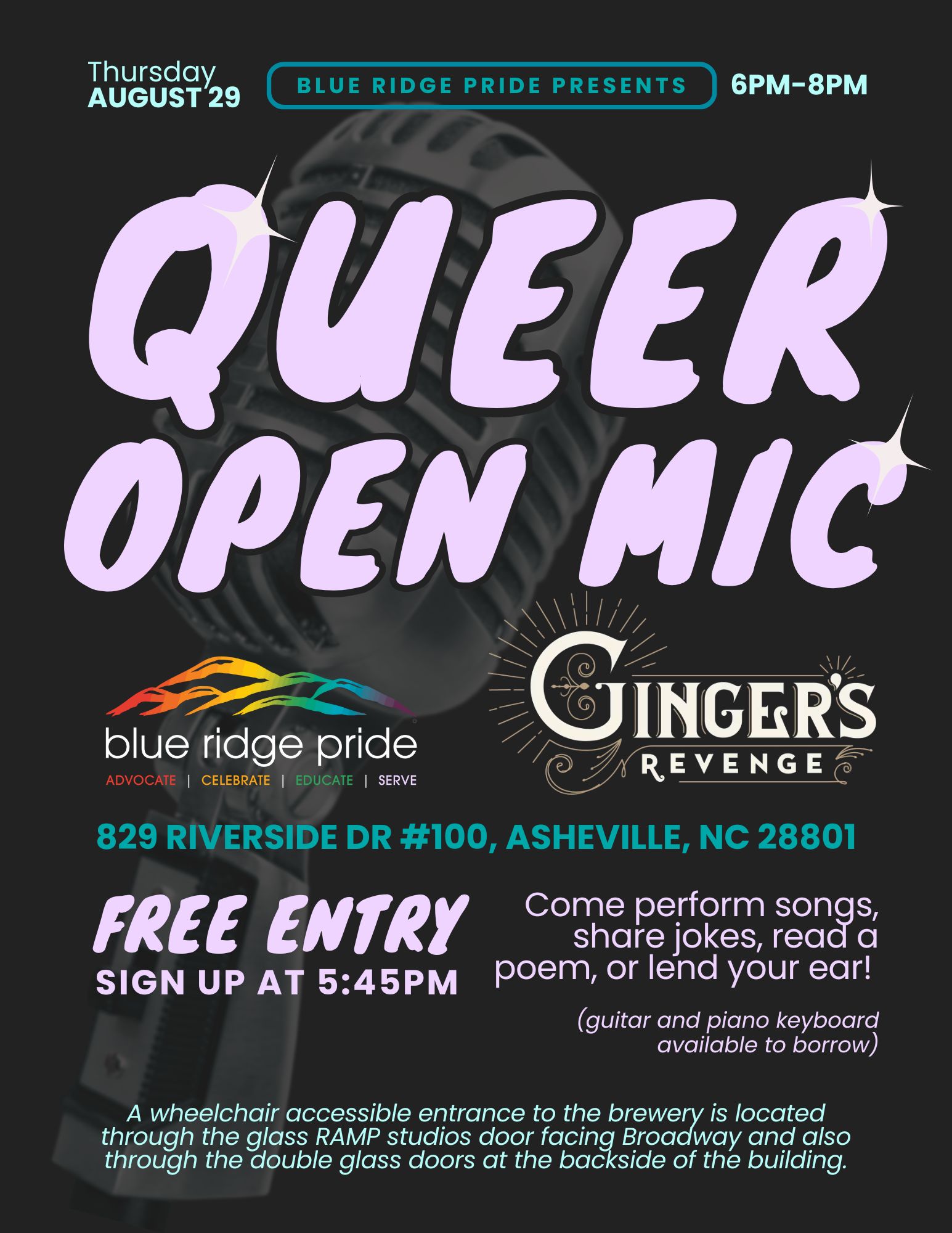 Blue Ridge Pride Ginger's Revenge August Open Mic