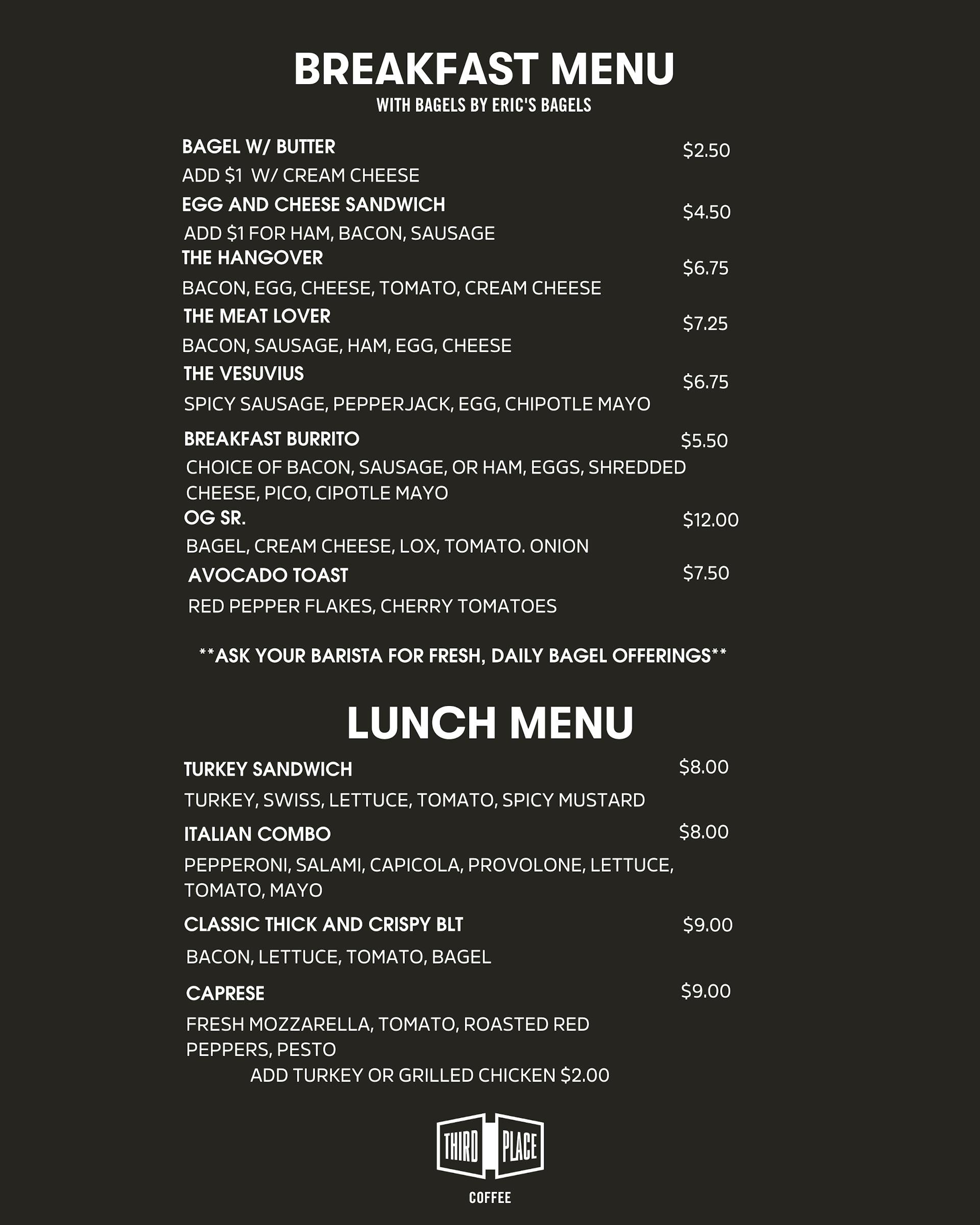 Breakfast menu
