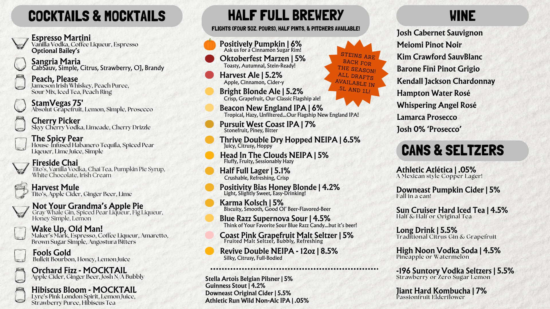 OKTOBERFEST & FLANNELFEST MENU