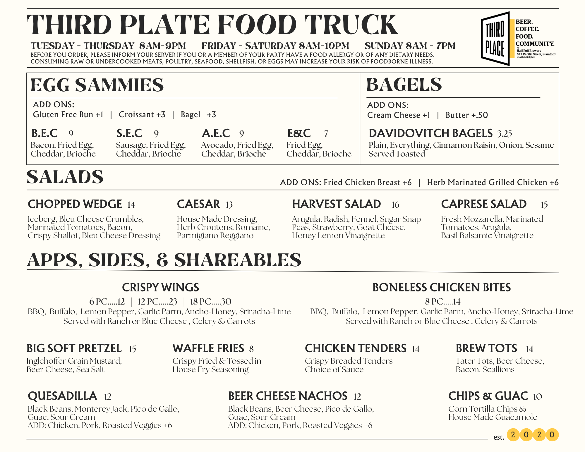 THIRD PLATE APPS, SALADS, BREAKFAST