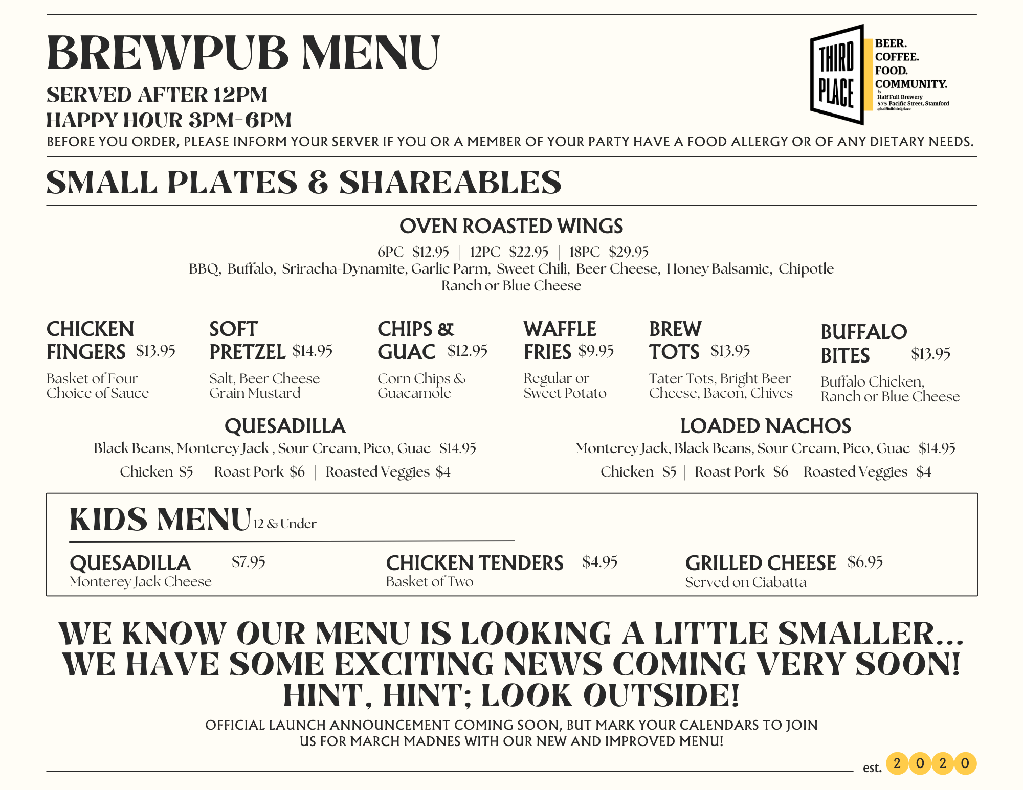 TRIMMED UP BREWPUB MENU