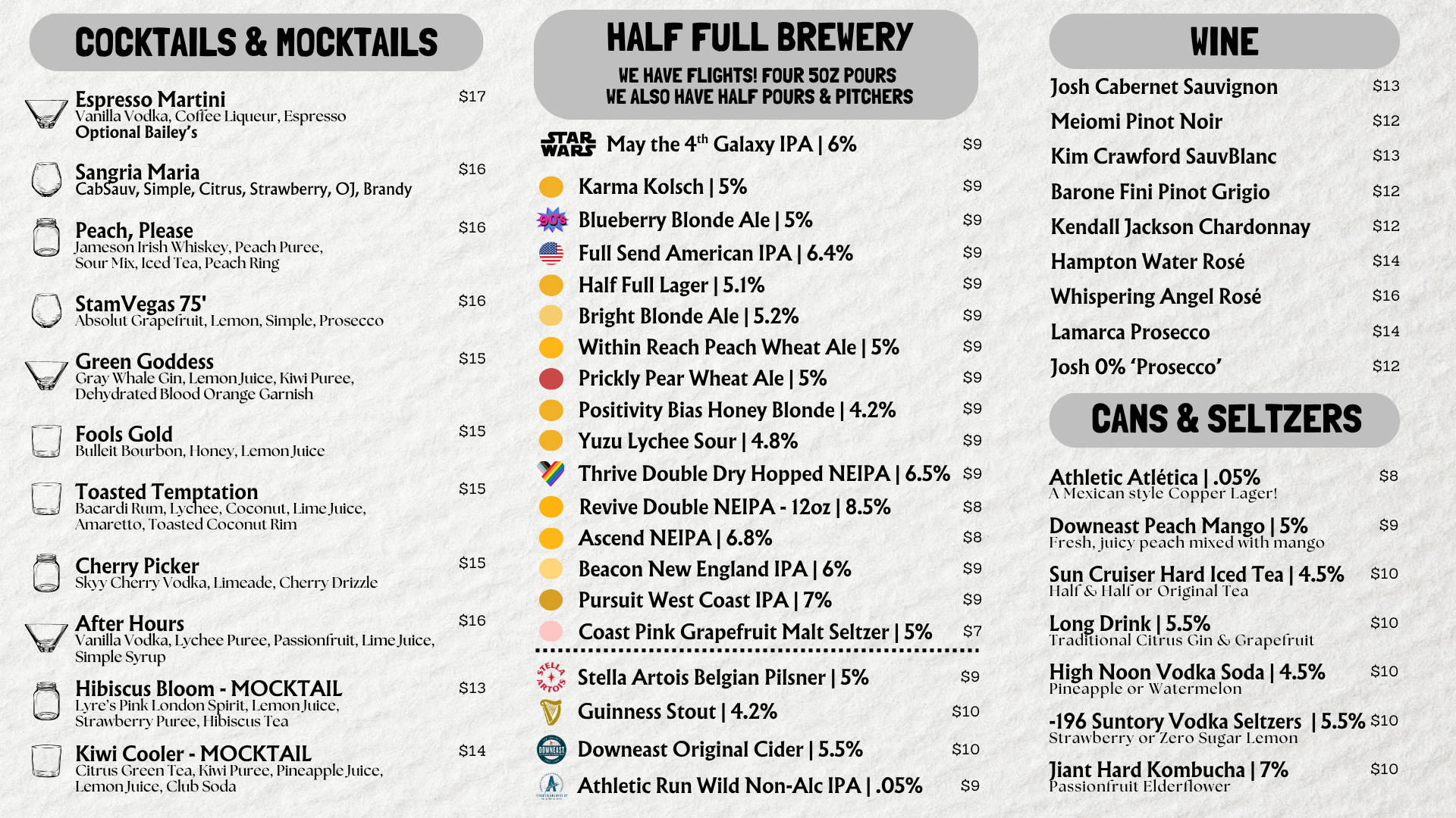 MENUS - Third Place | Half Full Brewery