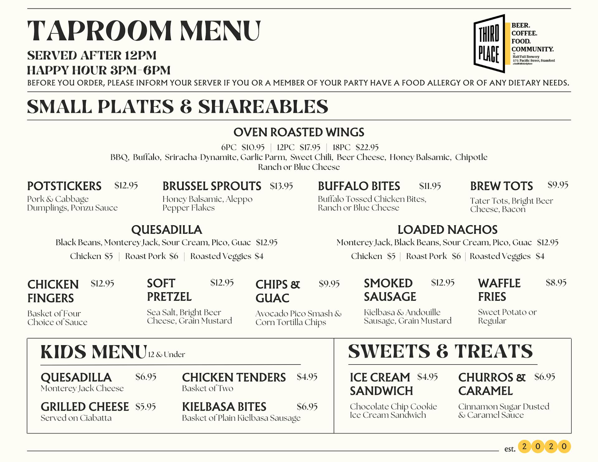 Third Place Menu V2.0 Back