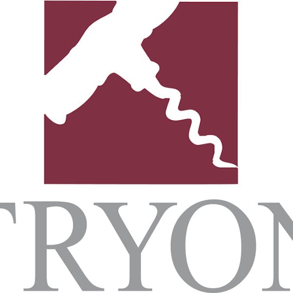 Tryon Stacked logo Tryon Distributing logo- white corkscrew on a maroon background